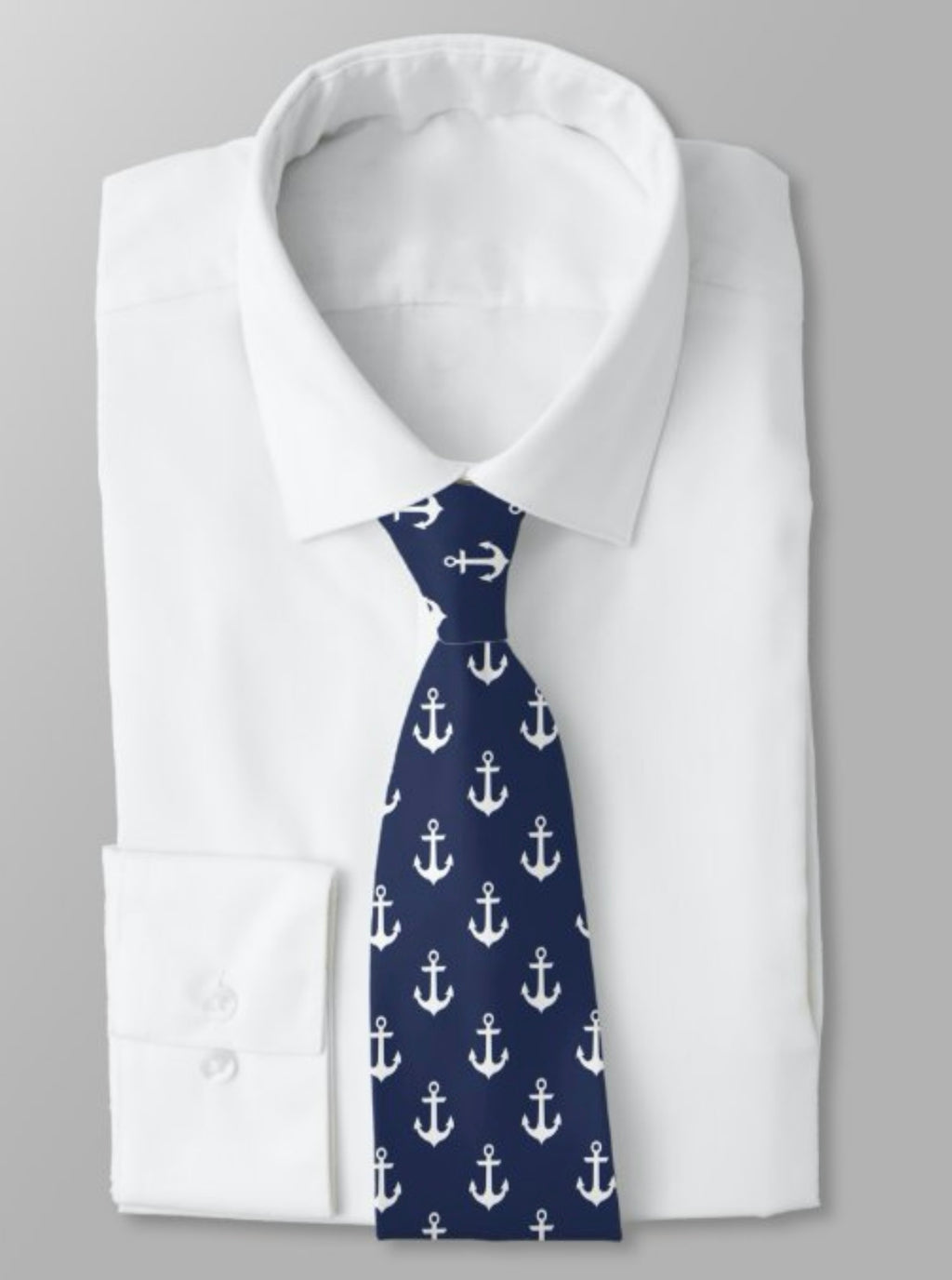 Navy & White All-Over Anchor Necktie 55” Length. $40.00