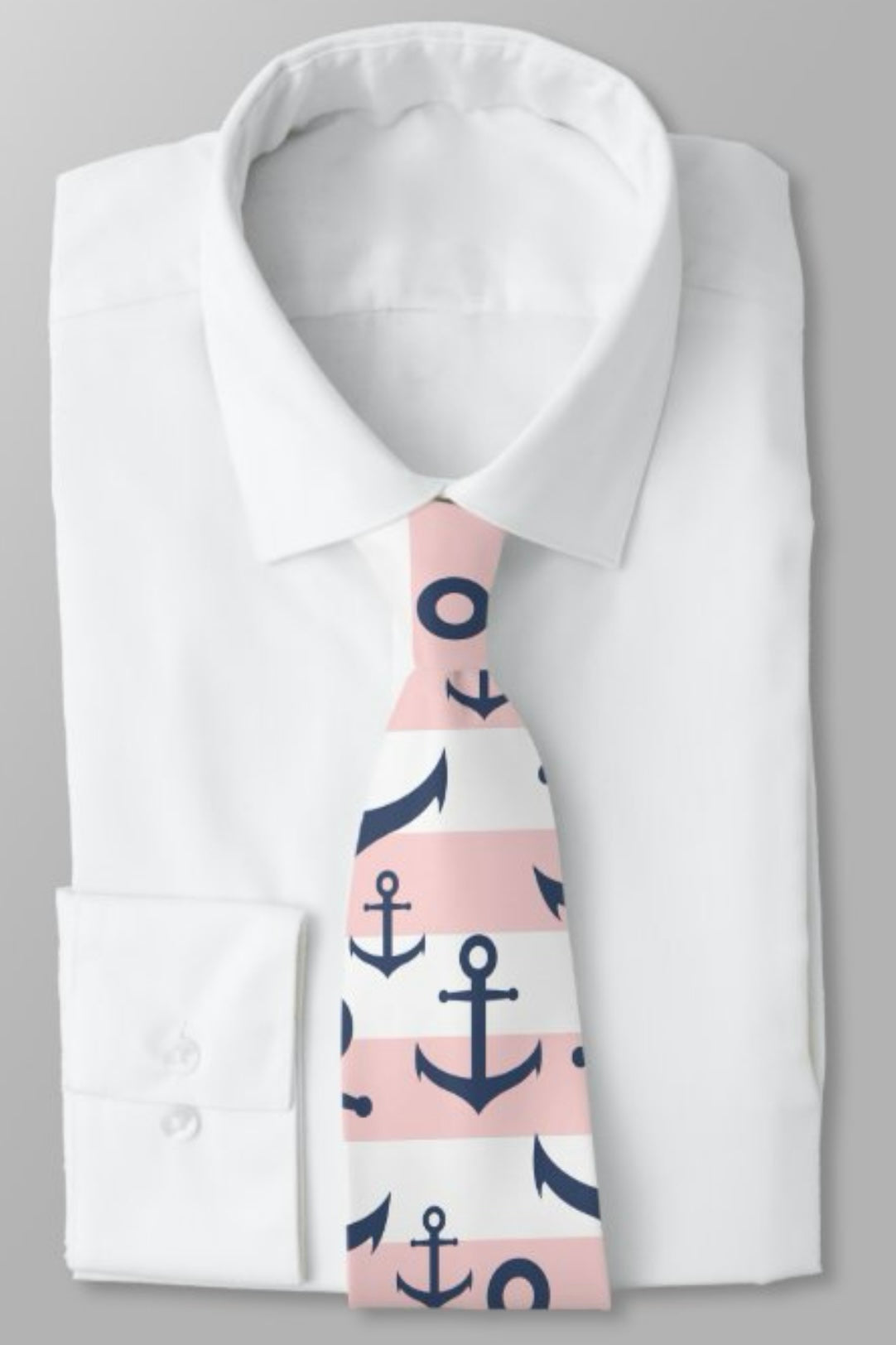 Pink & White Striped Nautical Necktie with Large Anchors  $40.00