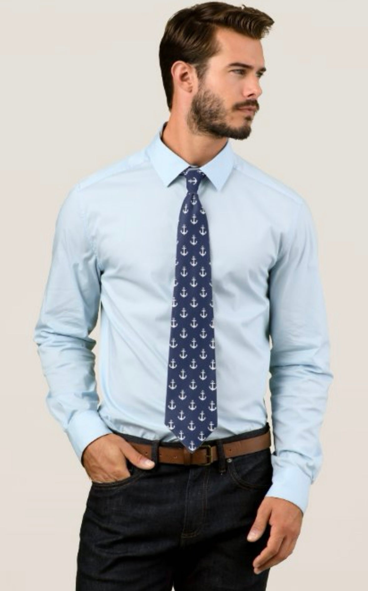 Navy & White All-Over Anchor Necktie 55” Length. $40.00