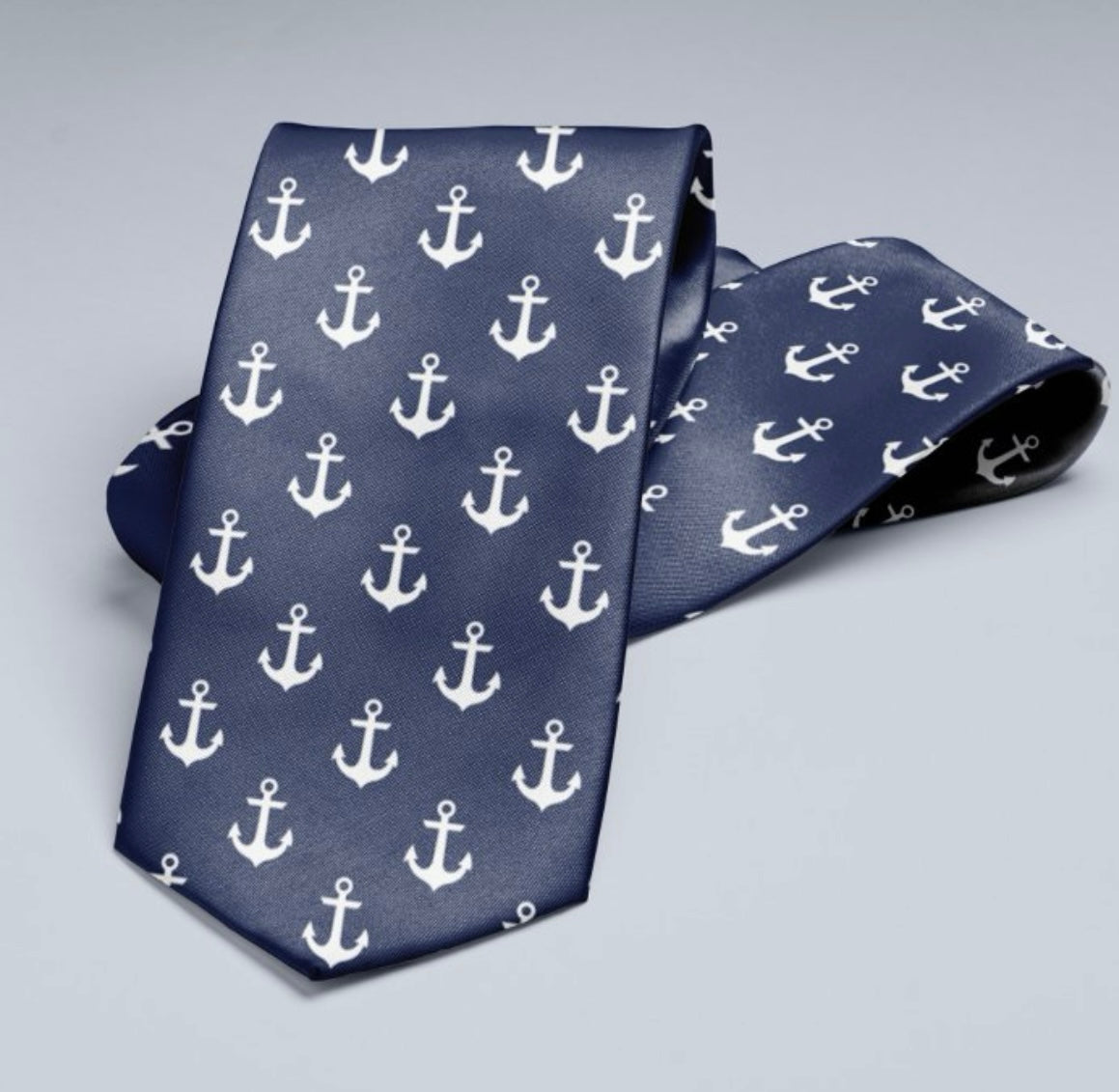 Navy & White All-Over Anchor Necktie 55” Length. $40.00