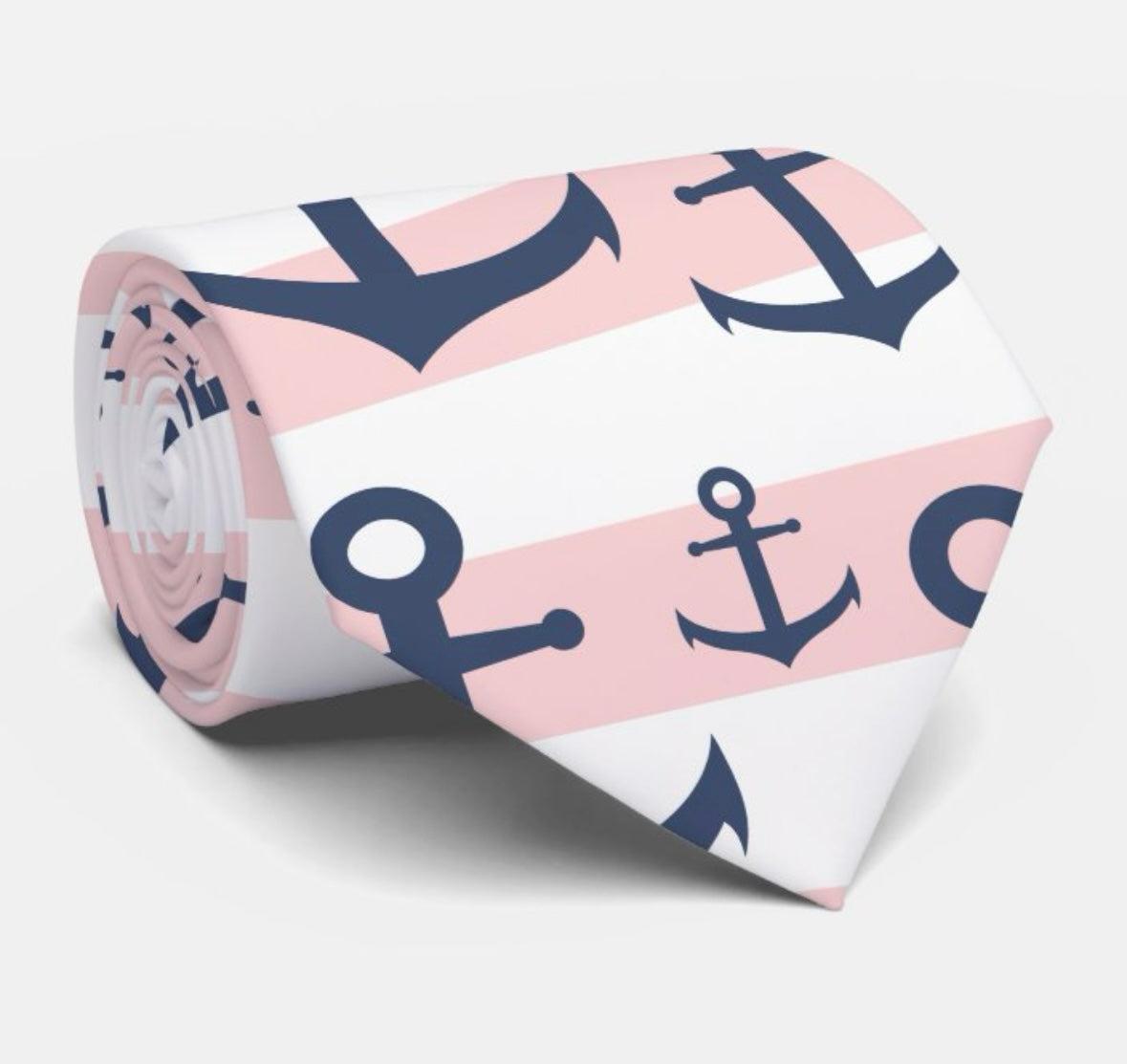 Pink & White Striped Nautical Necktie with Large Anchors  $40.00
